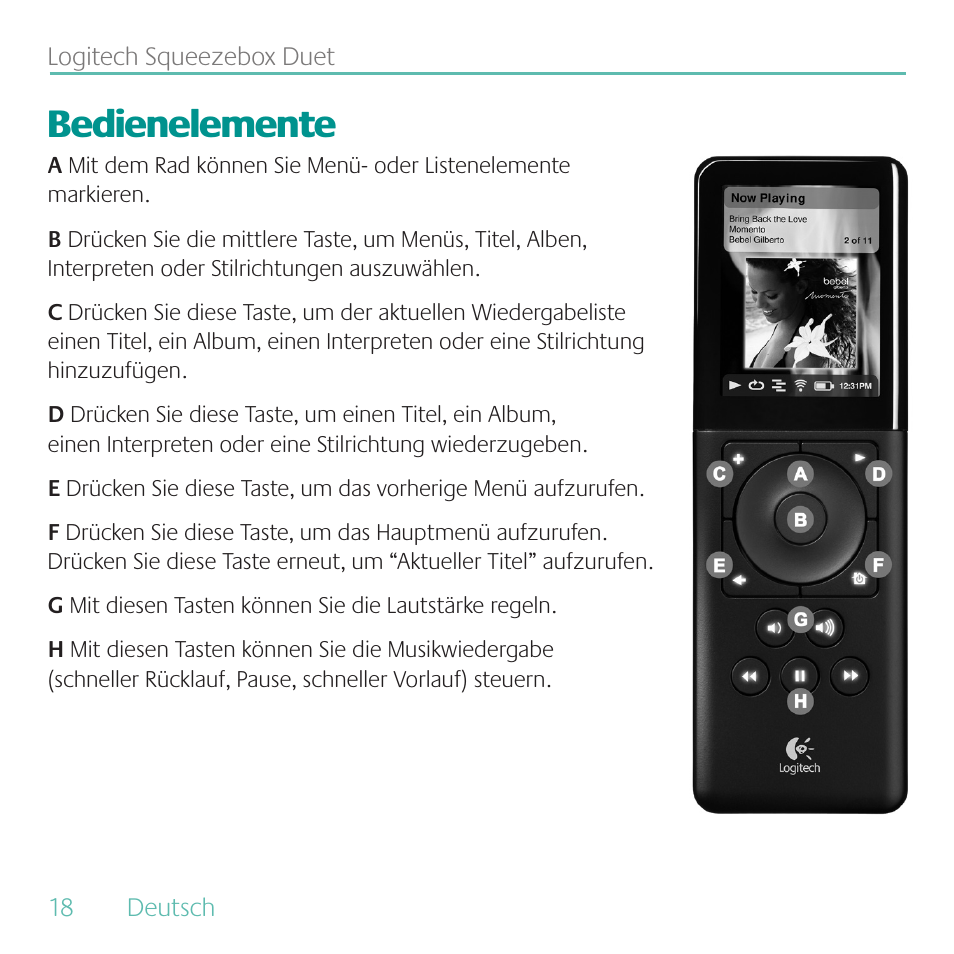 Bedienelemente | Logitech Duet User Manual | Page 18 / 196