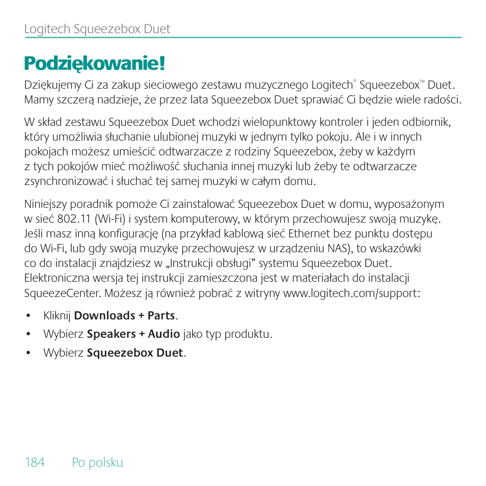Podziękowanie | Logitech Duet User Manual | Page 184 / 196