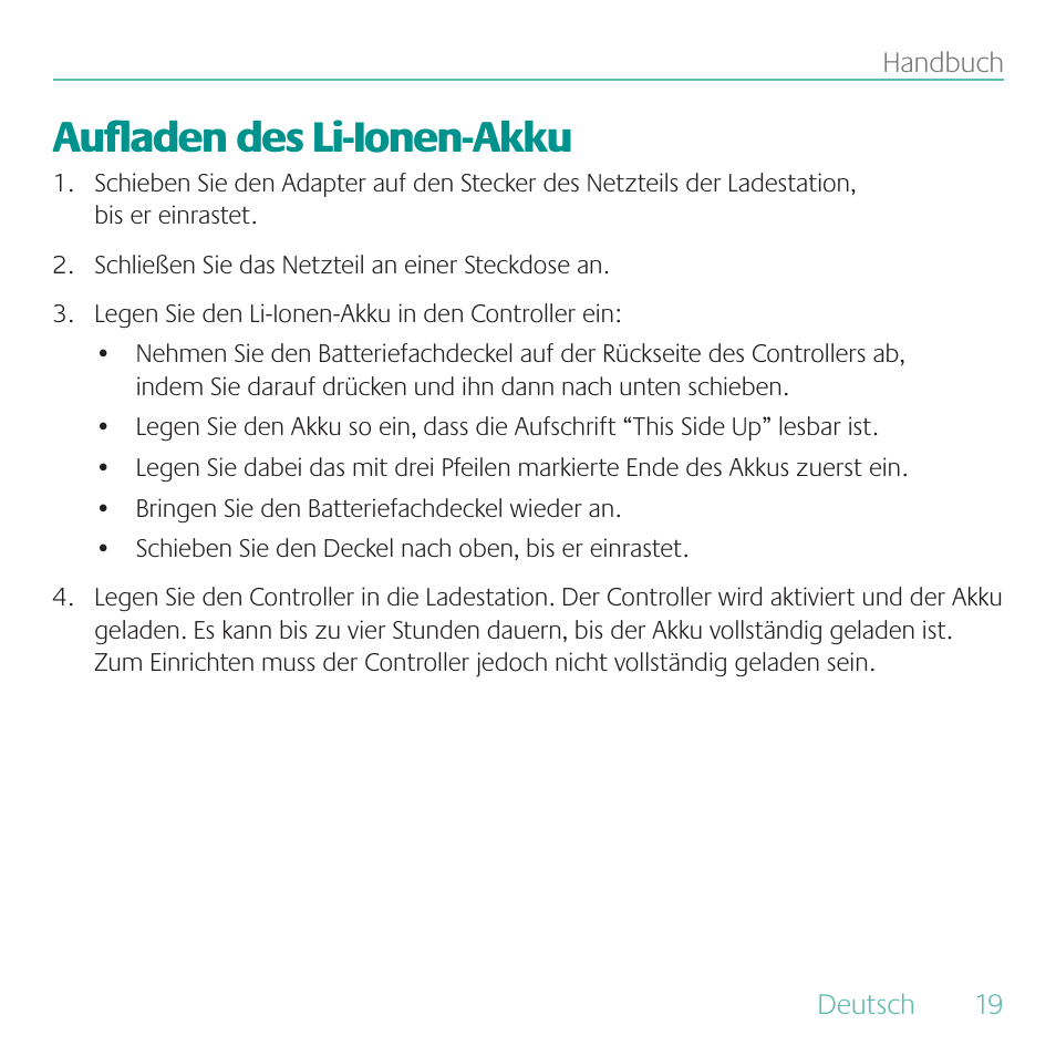 Aufladen des li-ionen-akku | Logitech Duet User Manual | Page 19 / 196