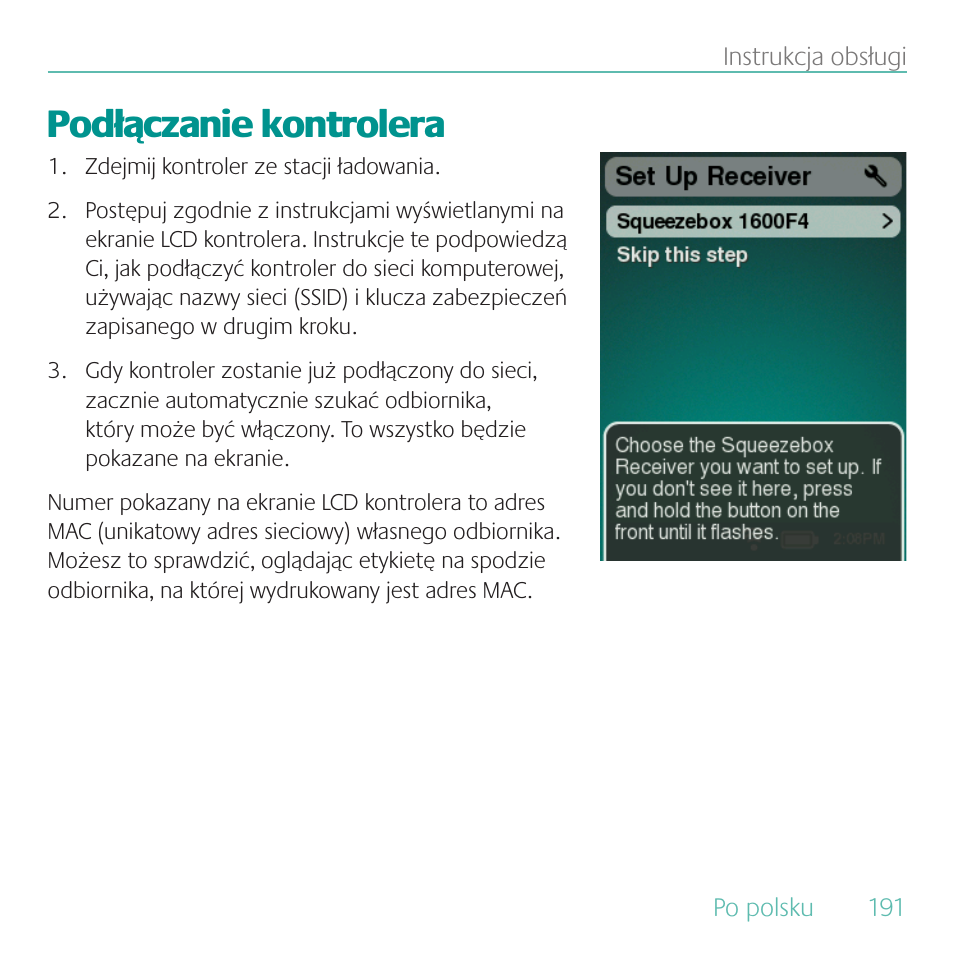 Podłączanie kontrolera | Logitech Duet User Manual | Page 191 / 196