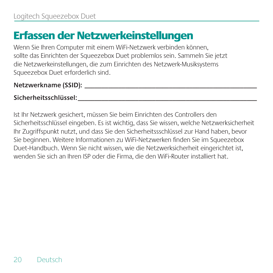 Erfassen der netzwerkeinstellungen | Logitech Duet User Manual | Page 20 / 196