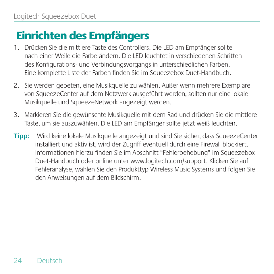Einrichten des empfängers | Logitech Duet User Manual | Page 24 / 196