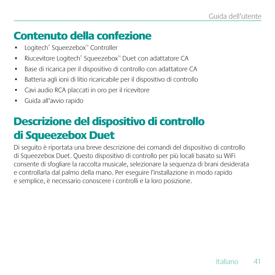 Contenuto della confezione | Logitech Duet User Manual | Page 41 / 196