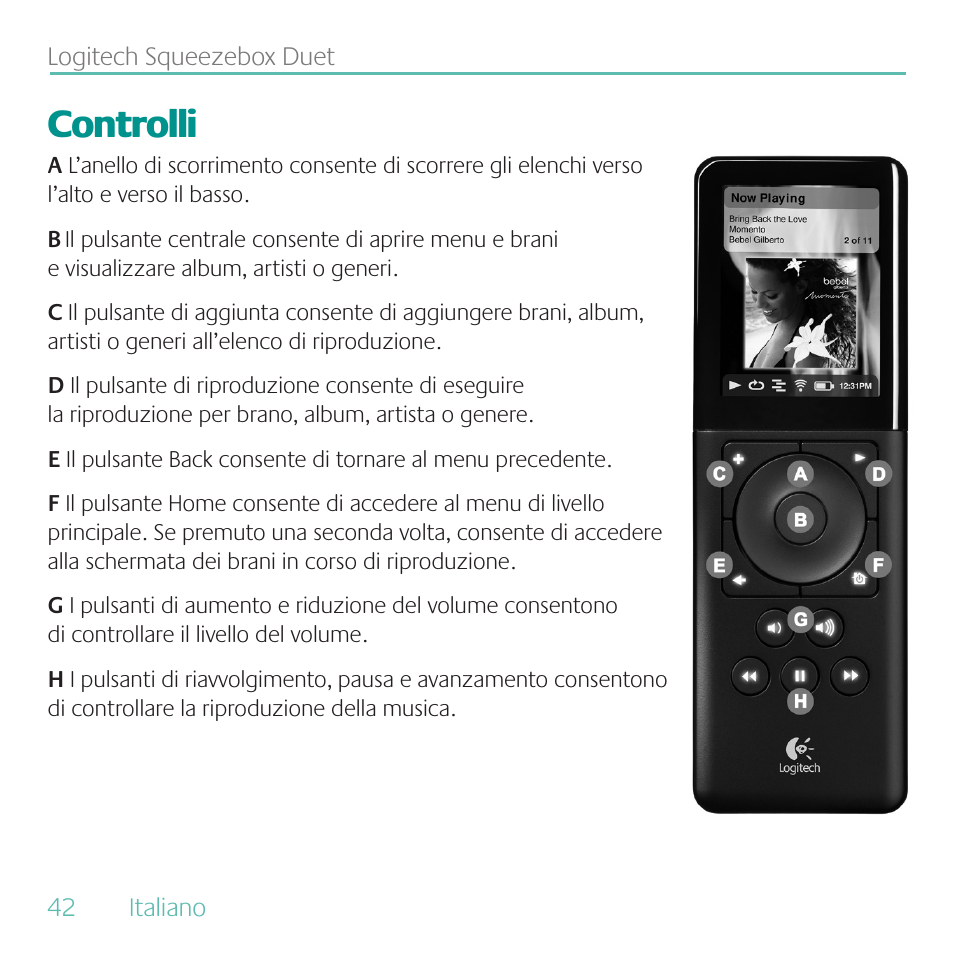 Controlli | Logitech Duet User Manual | Page 42 / 196