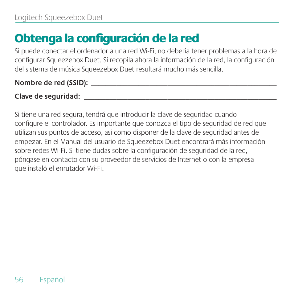 Obtenga la configuración de la red | Logitech Duet User Manual | Page 56 / 196