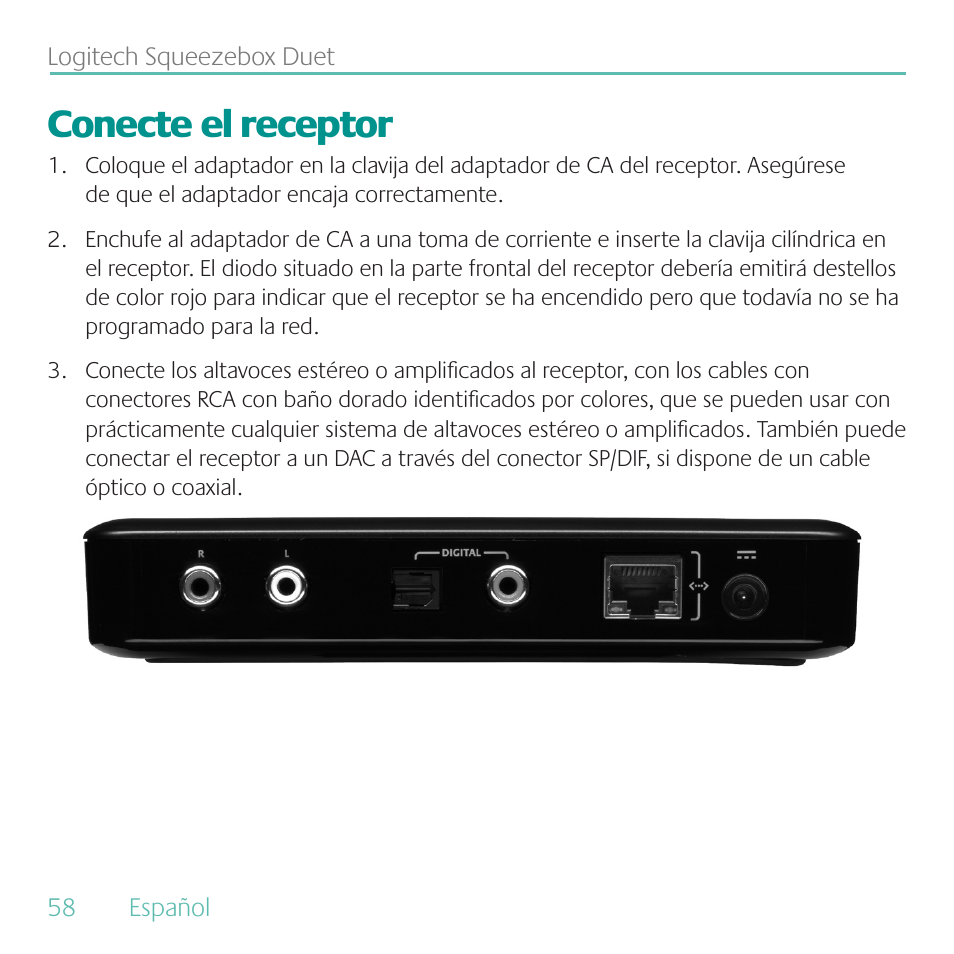 Conecte el receptor | Logitech Duet User Manual | Page 58 / 196