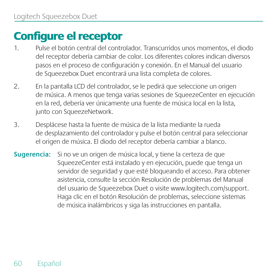 Configure el receptor | Logitech Duet User Manual | Page 60 / 196