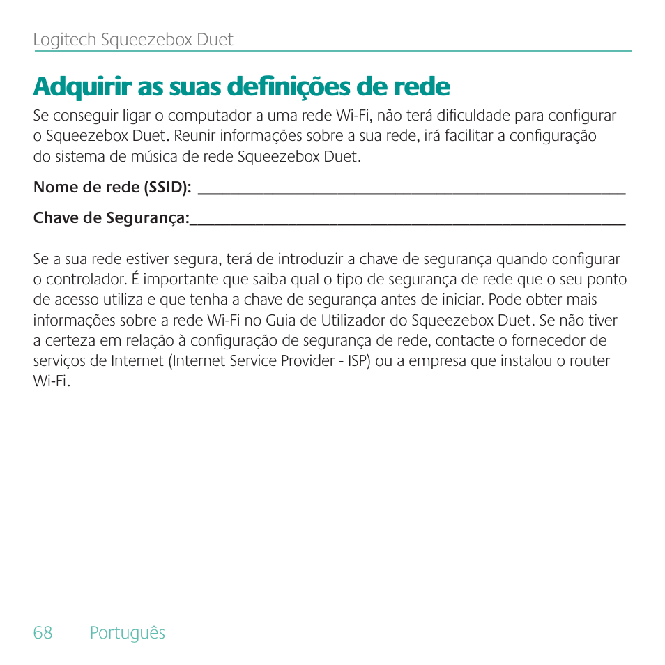 Adquirir as suas definições de rede | Logitech Duet User Manual | Page 68 / 196