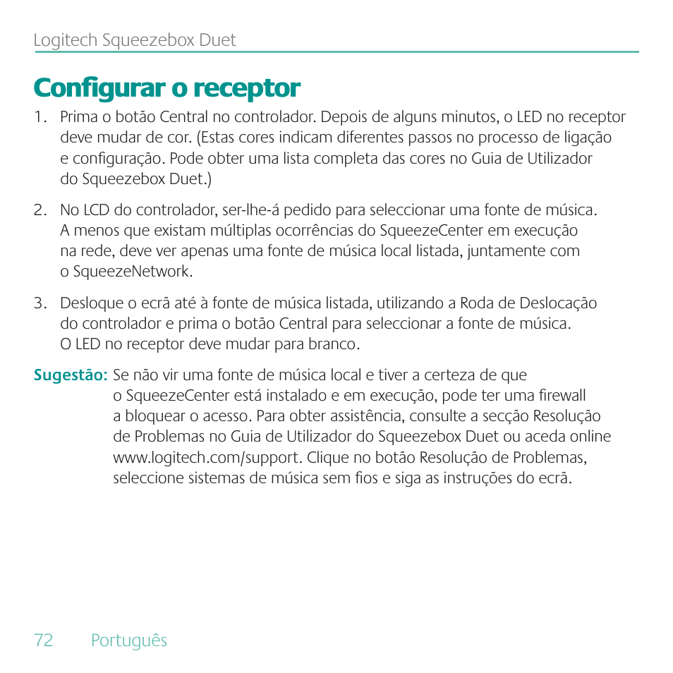 Configurar o receptor | Logitech Duet User Manual | Page 72 / 196