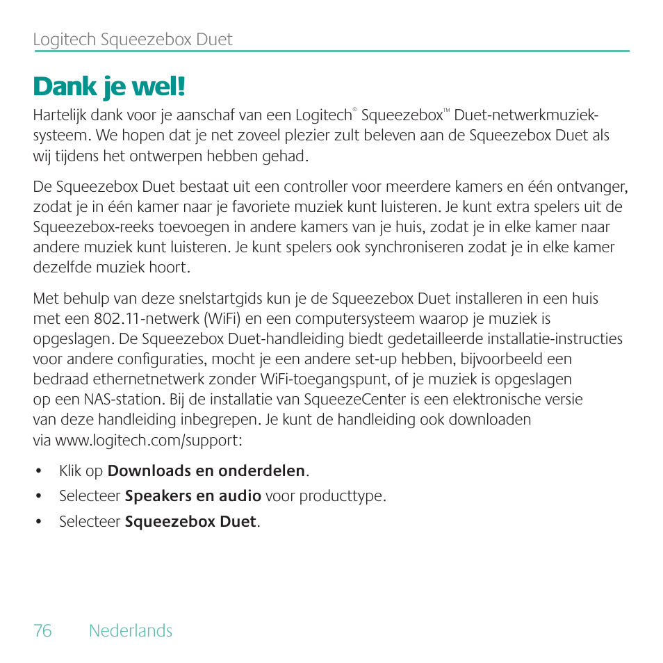 Dank je wel | Logitech Duet User Manual | Page 76 / 196