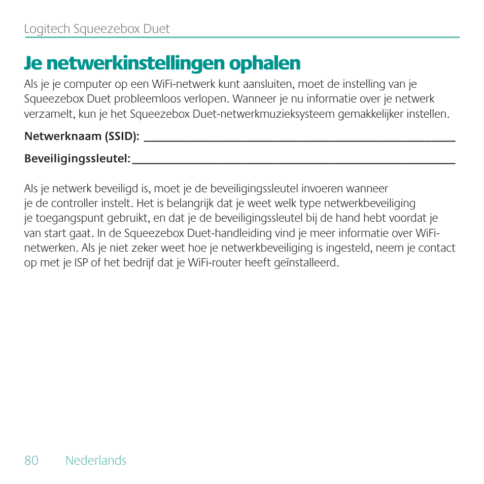 Je netwerkinstellingen ophalen | Logitech Duet User Manual | Page 80 / 196