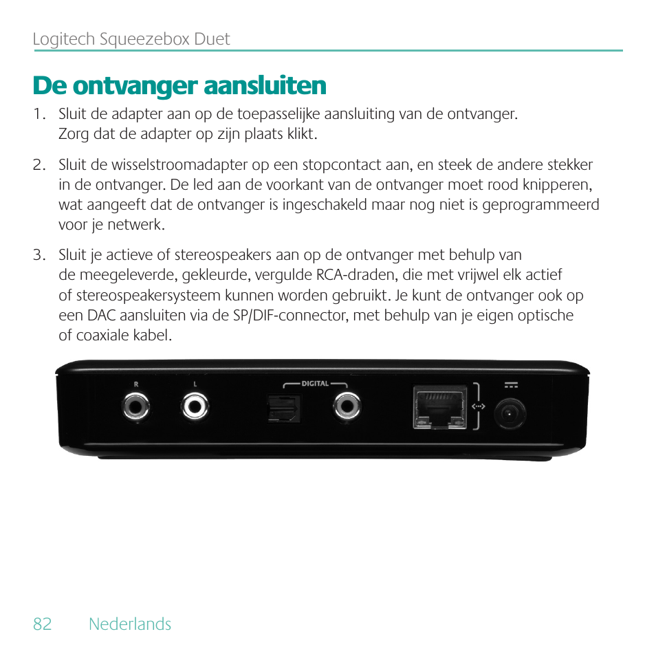 De ontvanger aansluiten | Logitech Duet User Manual | Page 82 / 196