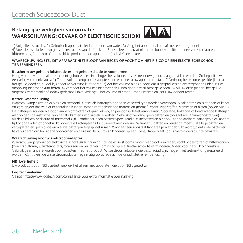 . nederlands. logitech.squeezebox.duet | Logitech Duet User Manual | Page 86 / 196