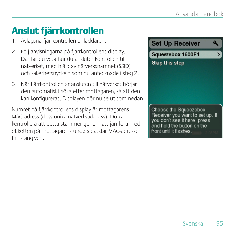 Anslut fjärrkontrollen | Logitech Duet User Manual | Page 95 / 196