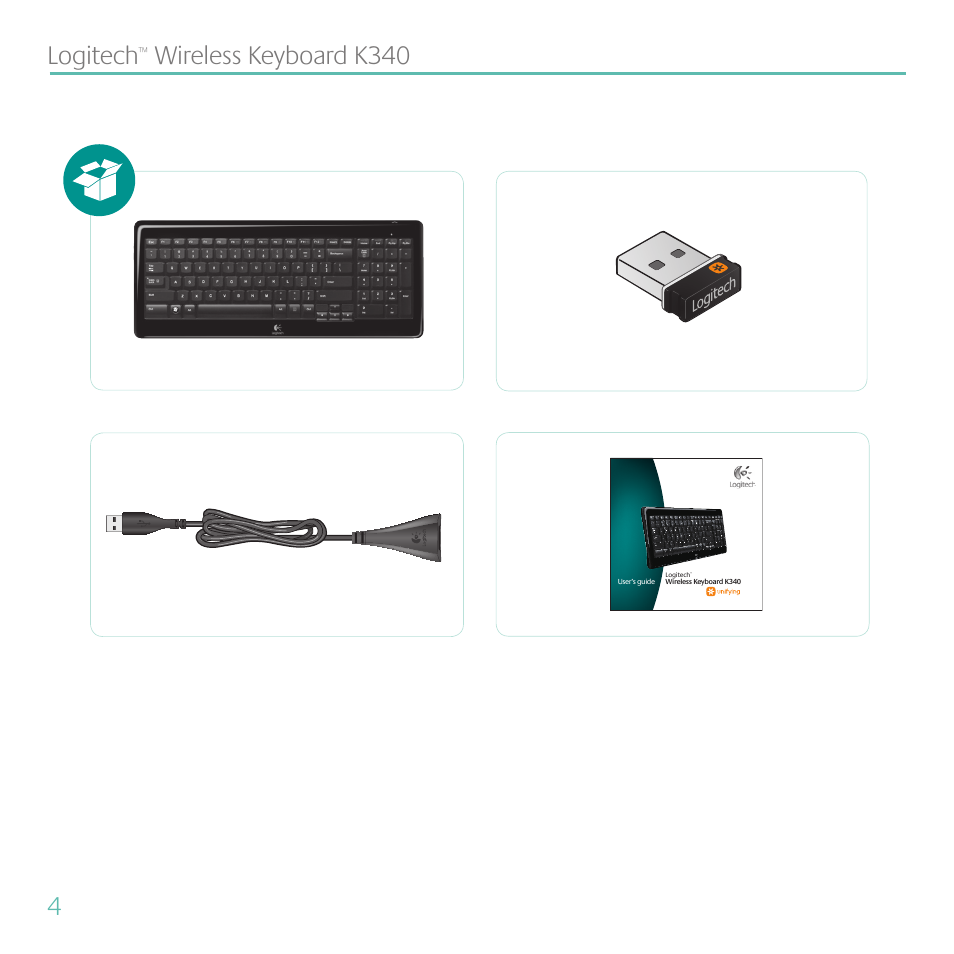 4logitech, Wireless keyboard k340 | Logitech Wireless Keyboard K340 User Manual | Page 4 / 34
