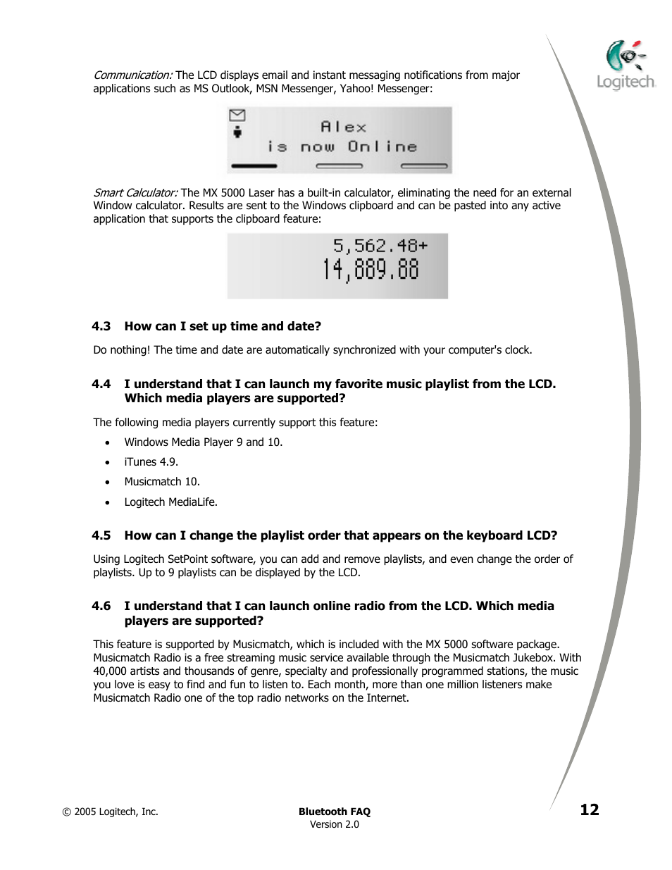 How can i set up time and date | Logitech CORDLESS DESKTOP MX 5000 LASER User Manual | Page 16 / 34