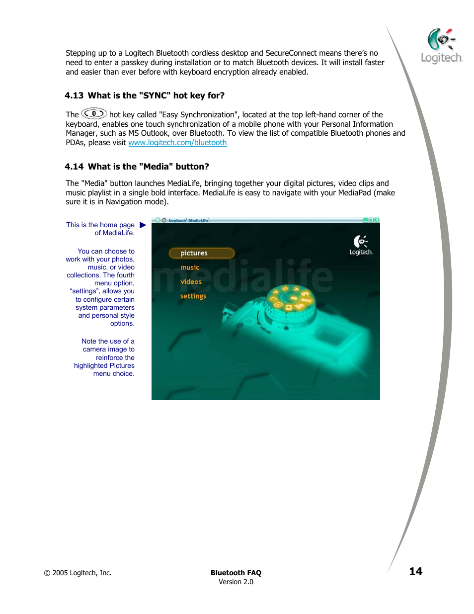 What is the "sync" hot key for, What is the "media" button | Logitech CORDLESS DESKTOP MX 5000 LASER User Manual | Page 18 / 34