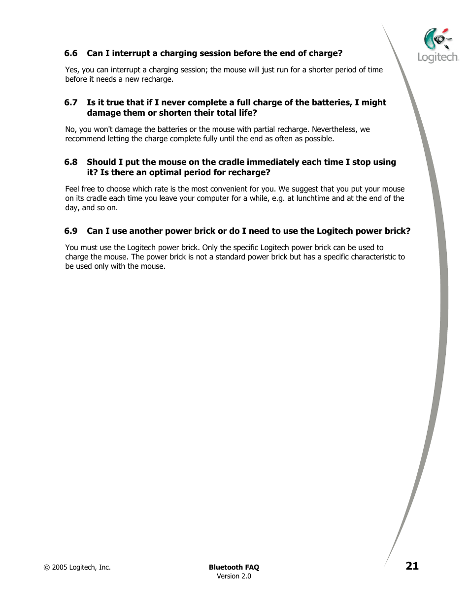 There an optimal period for recharge | Logitech CORDLESS DESKTOP MX 5000 LASER User Manual | Page 25 / 34