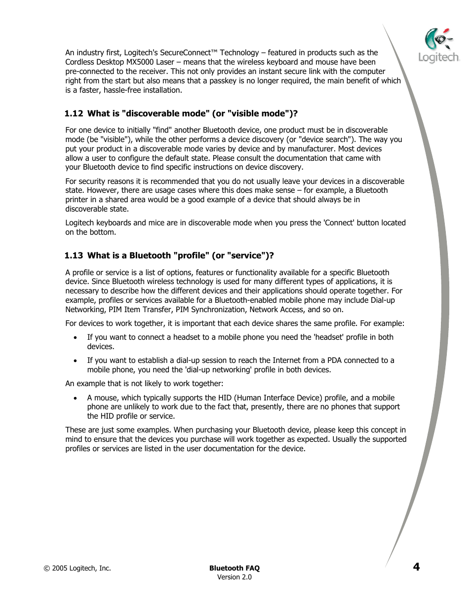 What is "discoverable mode" (or "visible mode"), What is a bluetooth "profile" (or "service") | Logitech CORDLESS DESKTOP MX 5000 LASER User Manual | Page 8 / 34