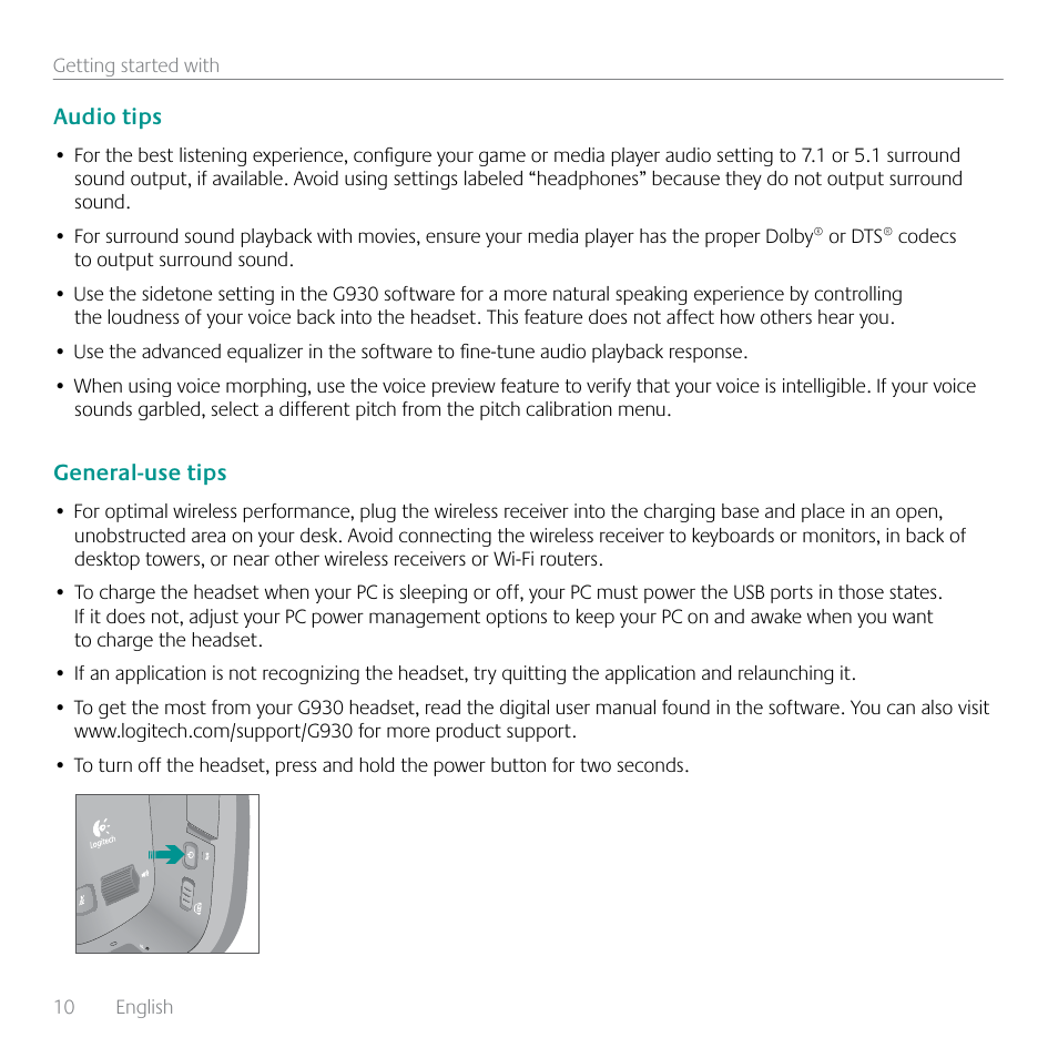 Logitech G930 User Manual | Page 10 / 120