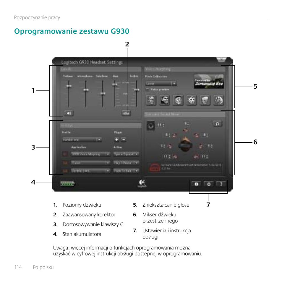 Oprogramowanie zestawu g930 | Logitech G930 User Manual | Page 114 / 120