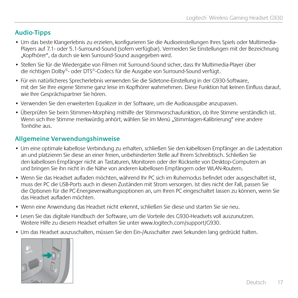 Logitech G930 User Manual | Page 17 / 120