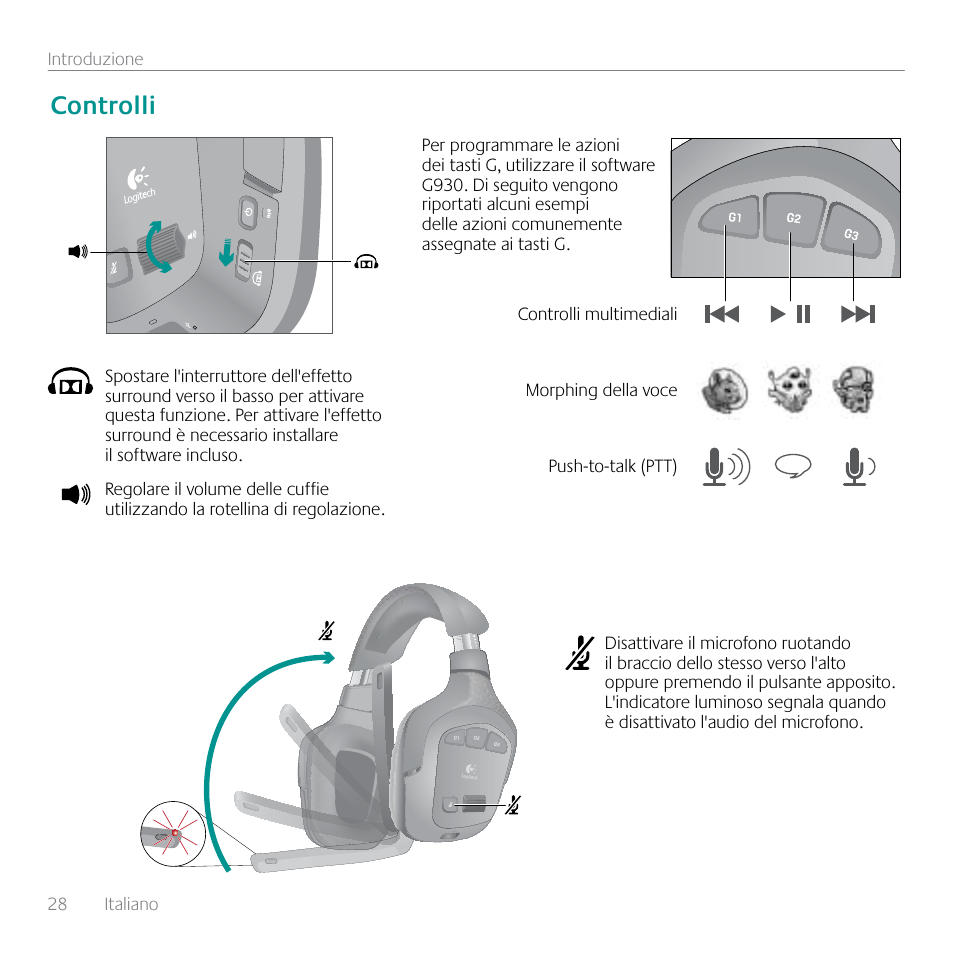 Controlli | Logitech G930 User Manual | Page 28 / 120