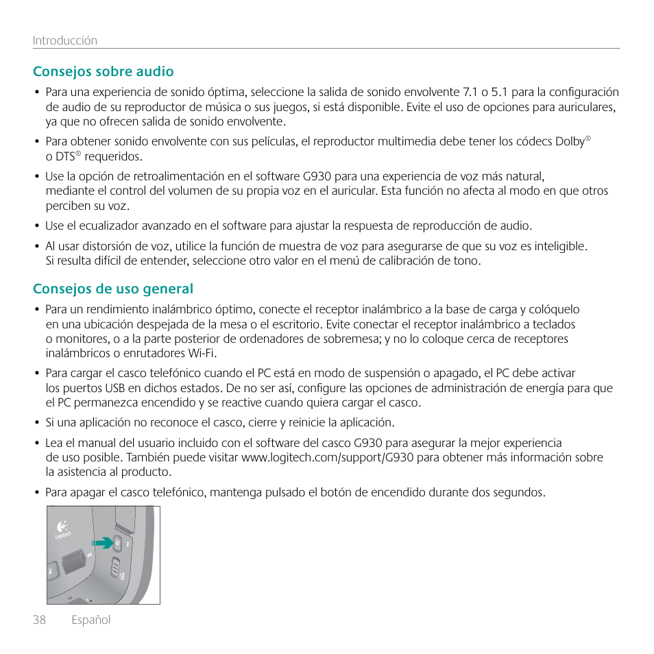 Logitech G930 User Manual | Page 38 / 120