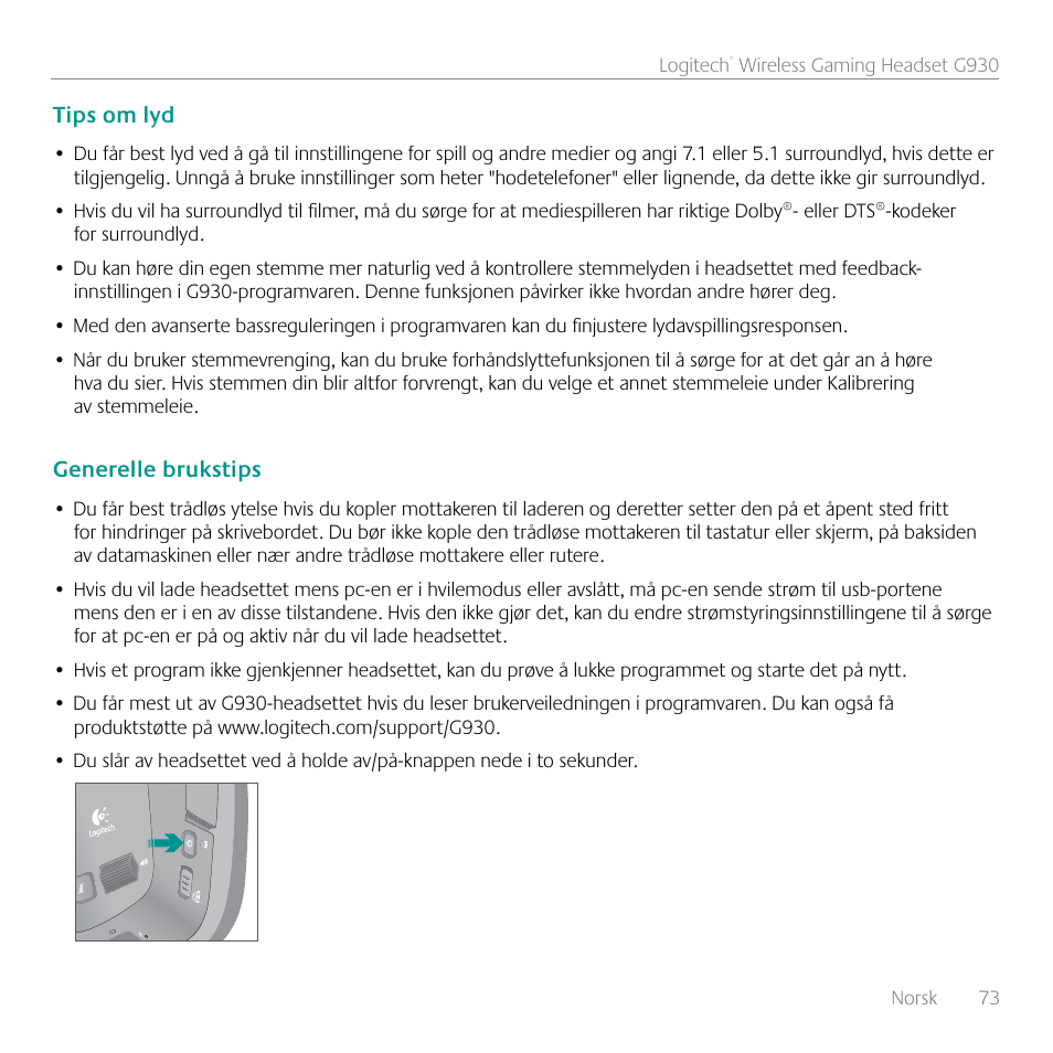 Logitech G930 User Manual | Page 73 / 120