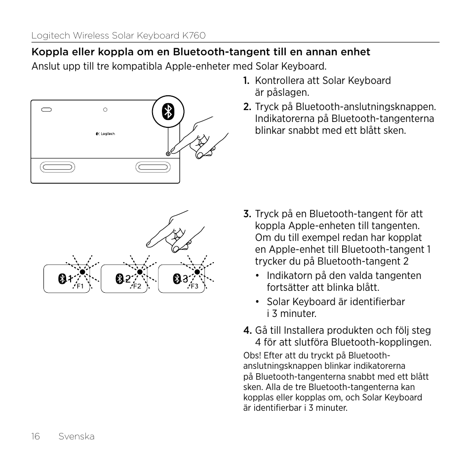 Logitech Wireless Solar Keyboard K760 User Manual | Page 16 / 56