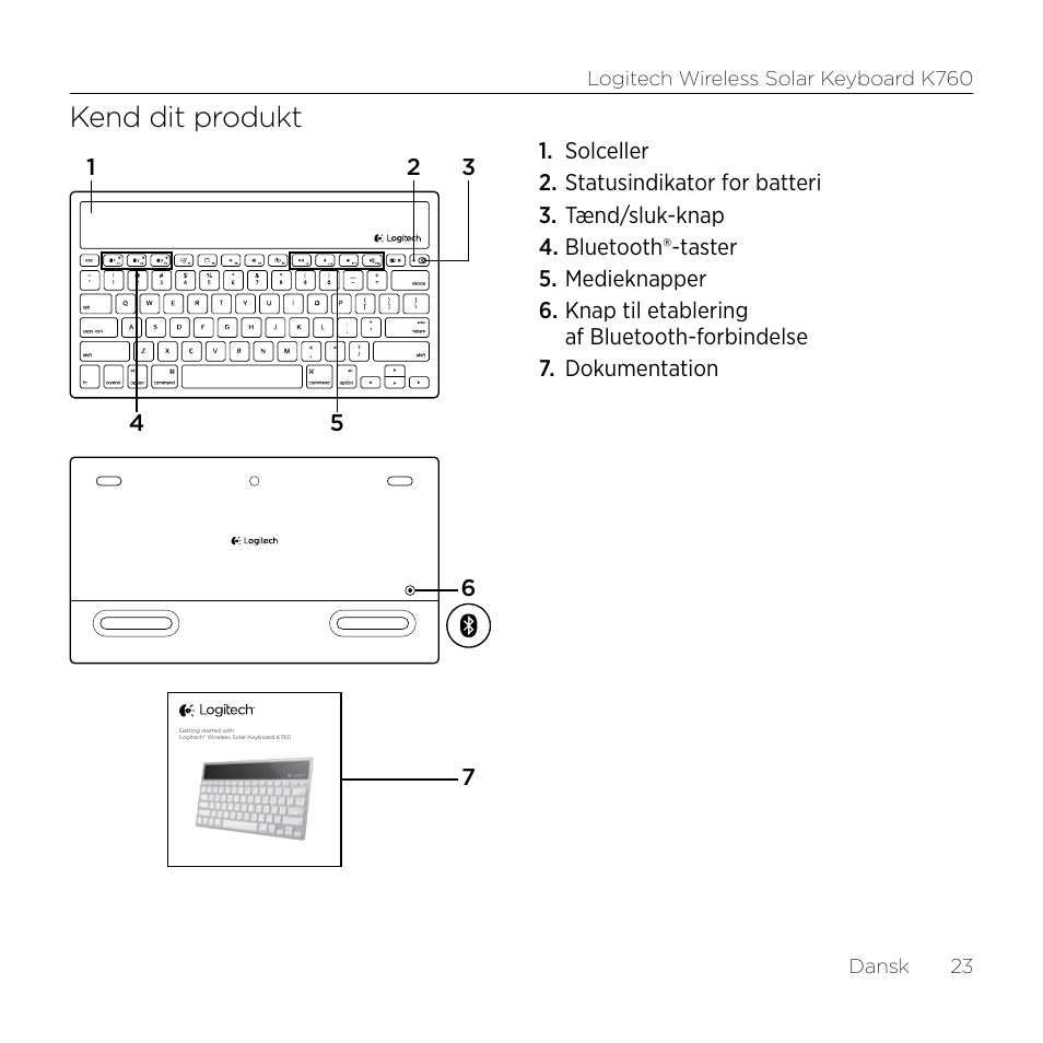 Kend dit produkt | Logitech Wireless Solar Keyboard K760 User Manual | Page 23 / 56