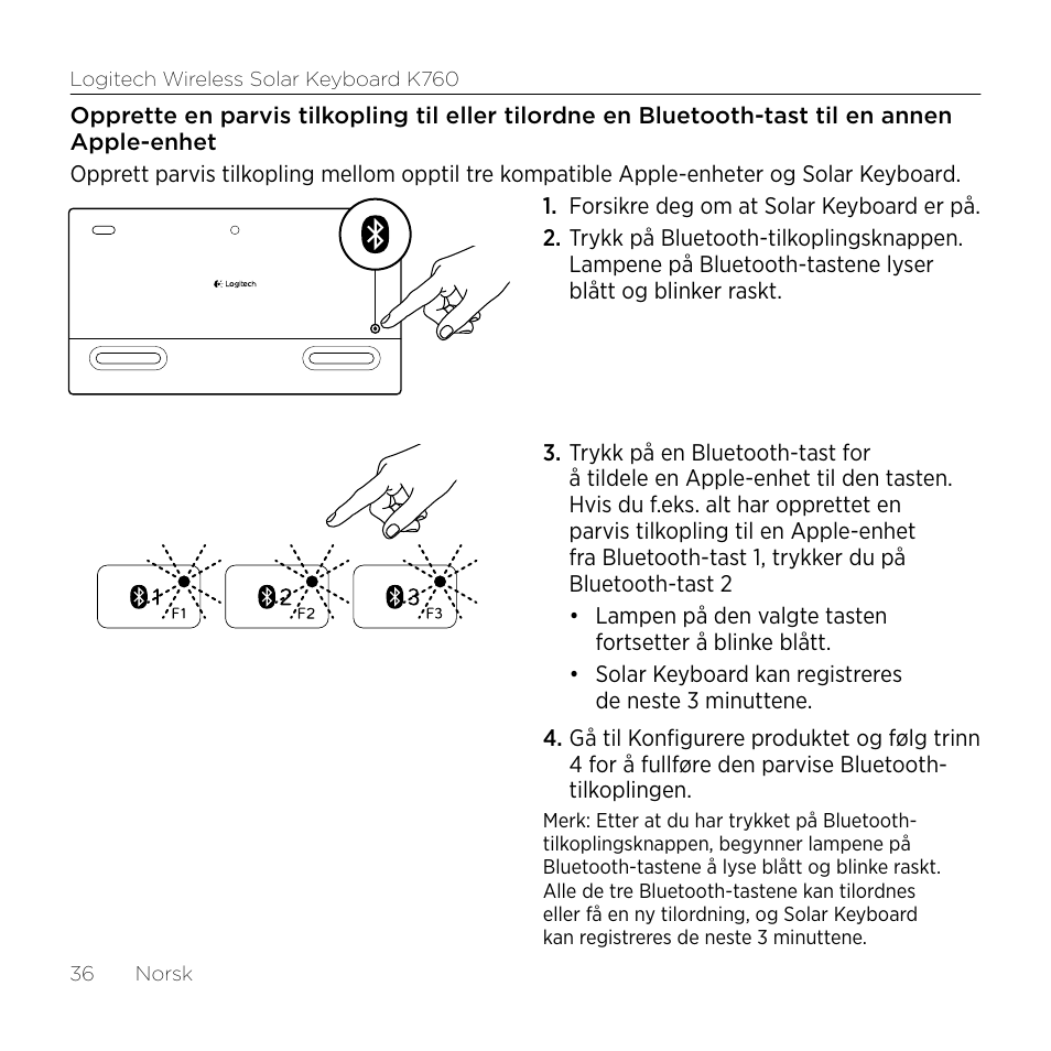 Logitech Wireless Solar Keyboard K760 User Manual | Page 36 / 56