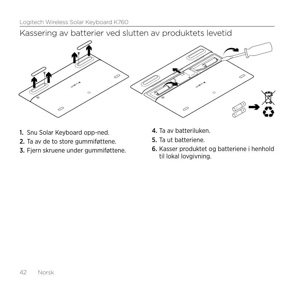 Logitech Wireless Solar Keyboard K760 User Manual | Page 42 / 56