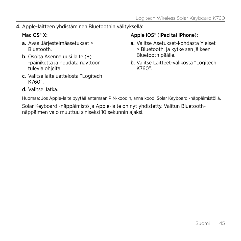 Logitech Wireless Solar Keyboard K760 User Manual | Page 45 / 56