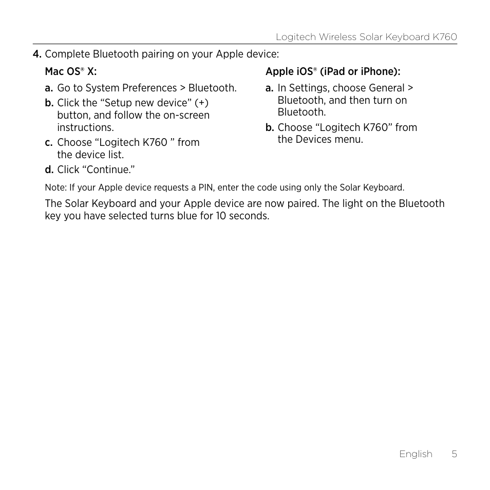 Logitech Wireless Solar Keyboard K760 User Manual | Page 5 / 56