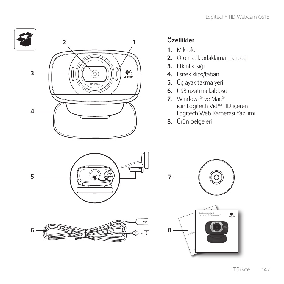 Türkçe | Logitech C615 User Manual | Page 147 / 172