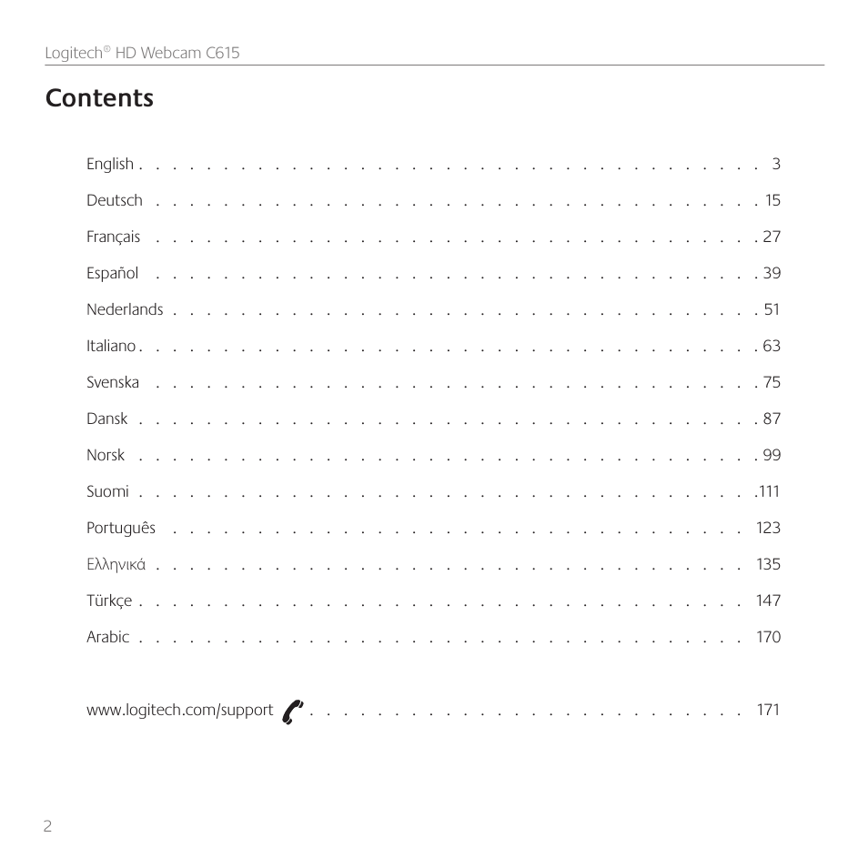 Logitech C615 User Manual | Page 2 / 172