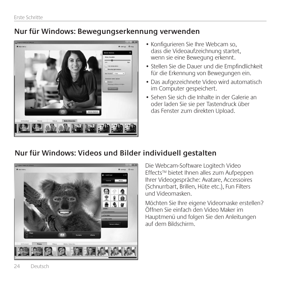 Nur für windows: bewegungserkennung verwenden | Logitech C615 User Manual | Page 24 / 172
