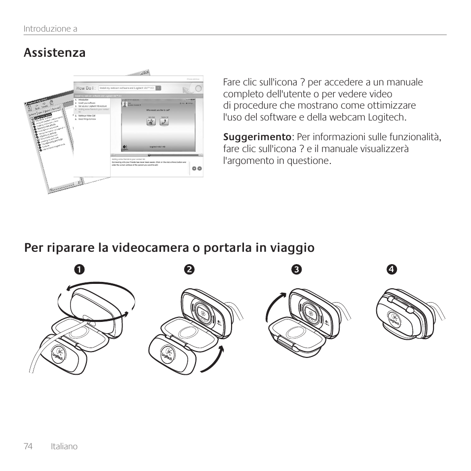 Assistenza, Per riparare la videocamera o portarla in viaggio | Logitech C615 User Manual | Page 74 / 172