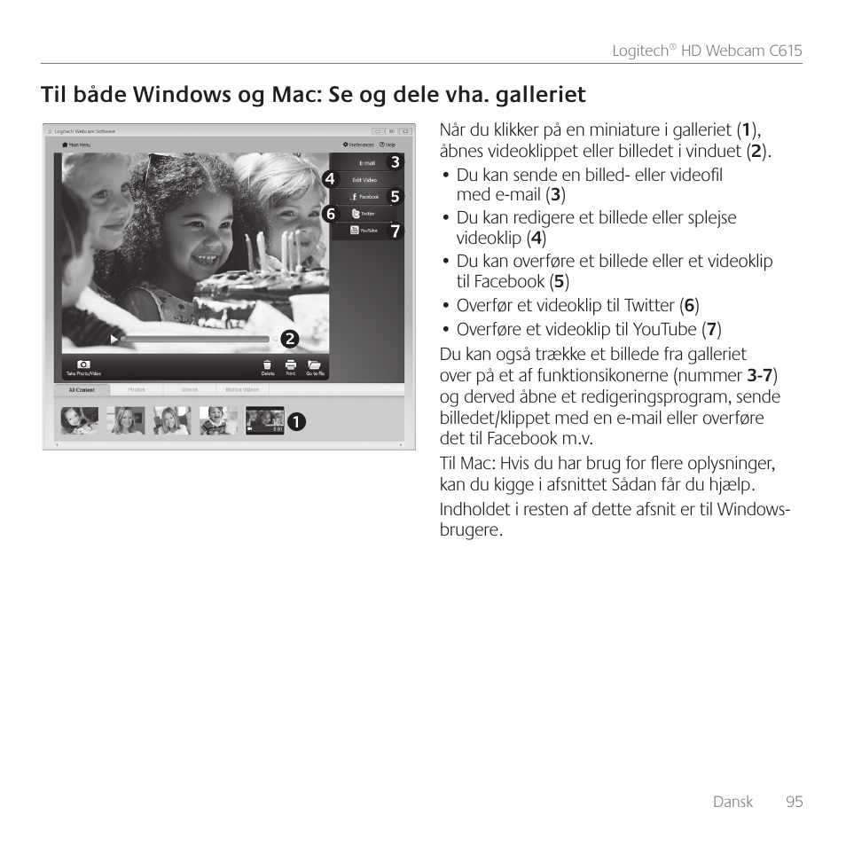 Til både windows og mac: se og dele vha. galleriet | Logitech C615 User Manual | Page 95 / 172