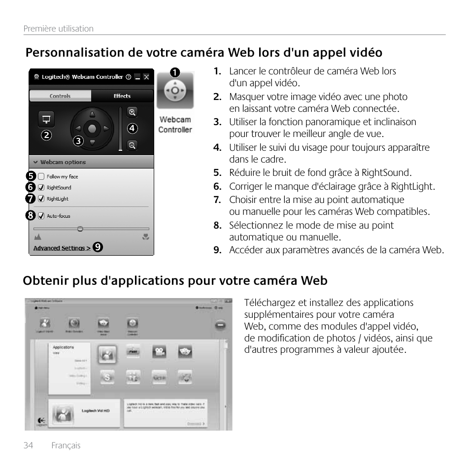 Obtenir plus d'applications pour votre caméra web | Logitech HD C525 User Manual | Page 34 / 48