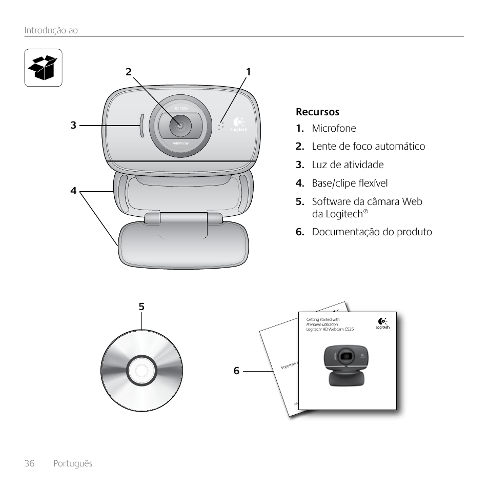 36 português introdução ao | Logitech HD C525 User Manual | Page 36 / 48