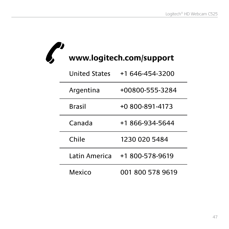 Logitech HD C525 User Manual | Page 47 / 48