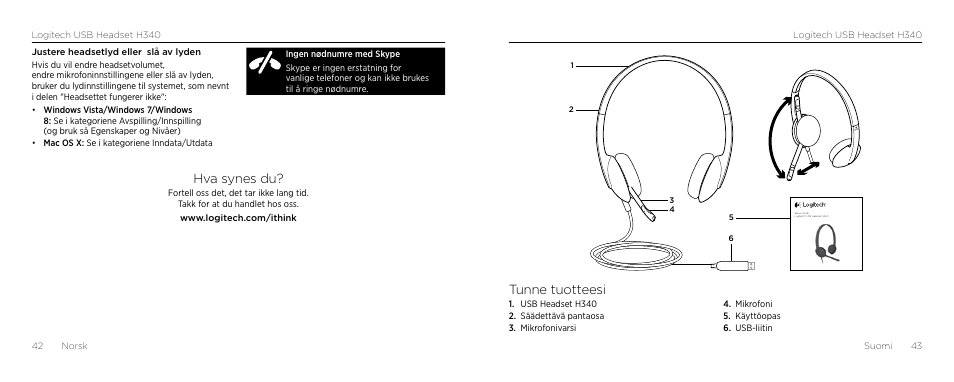 Tunne tuotteesi, Hva synes du | Logitech H340 User Manual | Page 22 / 59