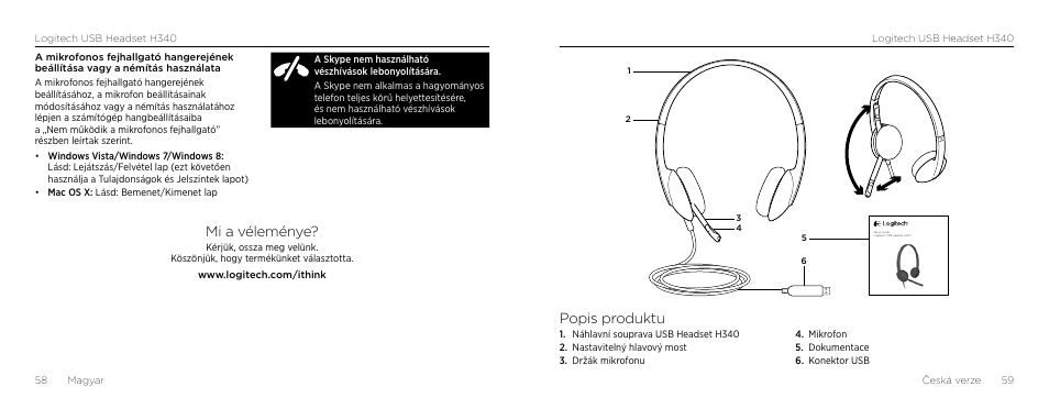 Mi a véleménye, Popis produktu | Logitech H340 User Manual | Page 30 / 59