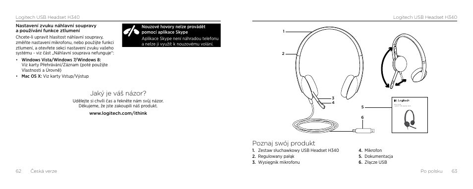 Jaký je váš názor, Poznaj swój produkt | Logitech H340 User Manual | Page 32 / 59