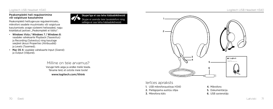 Milline on teie arvamus, Ierīces apraksts | Logitech H340 User Manual | Page 36 / 59