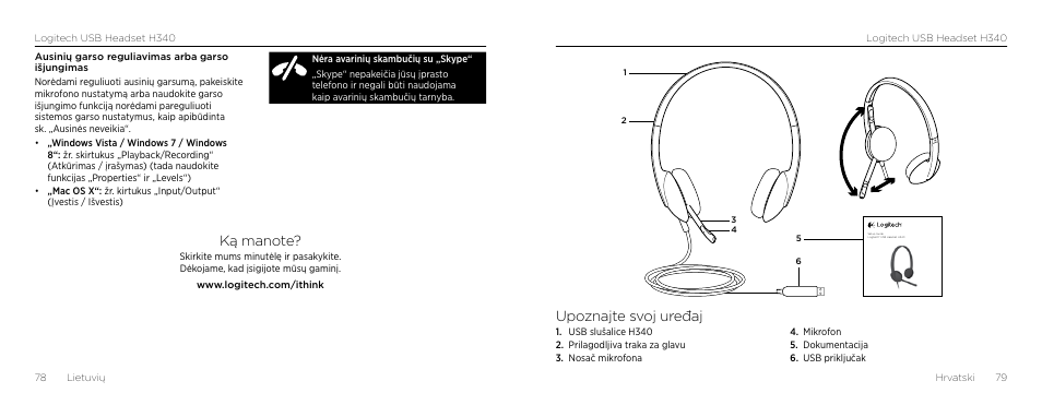 Upoznajte svoj uređaj | Logitech H340 User Manual | Page 40 / 59