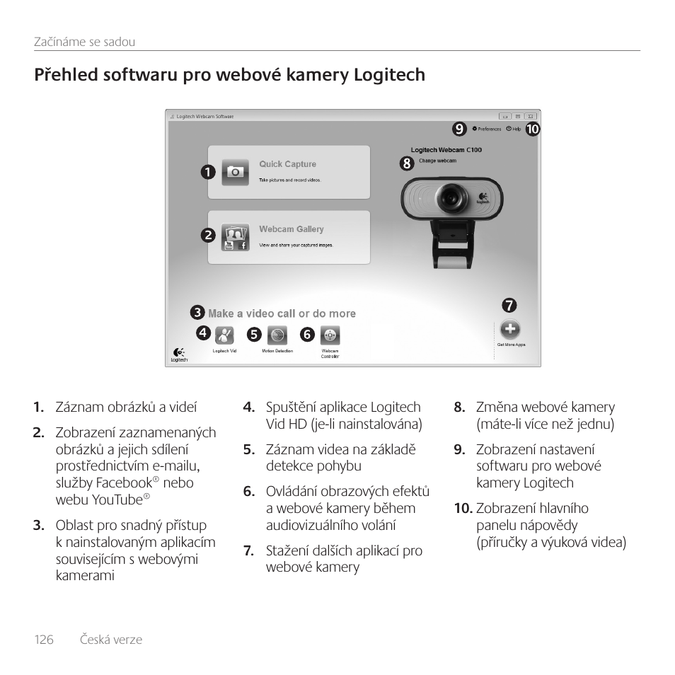 Přehled softwaru pro webové kamery logitech | Logitech C100 User Manual | Page 126 / 132