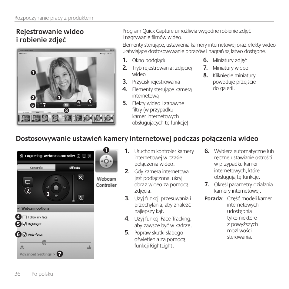Rejestrowanie wideo i robienie zdjęć | Logitech C100 User Manual | Page 36 / 132